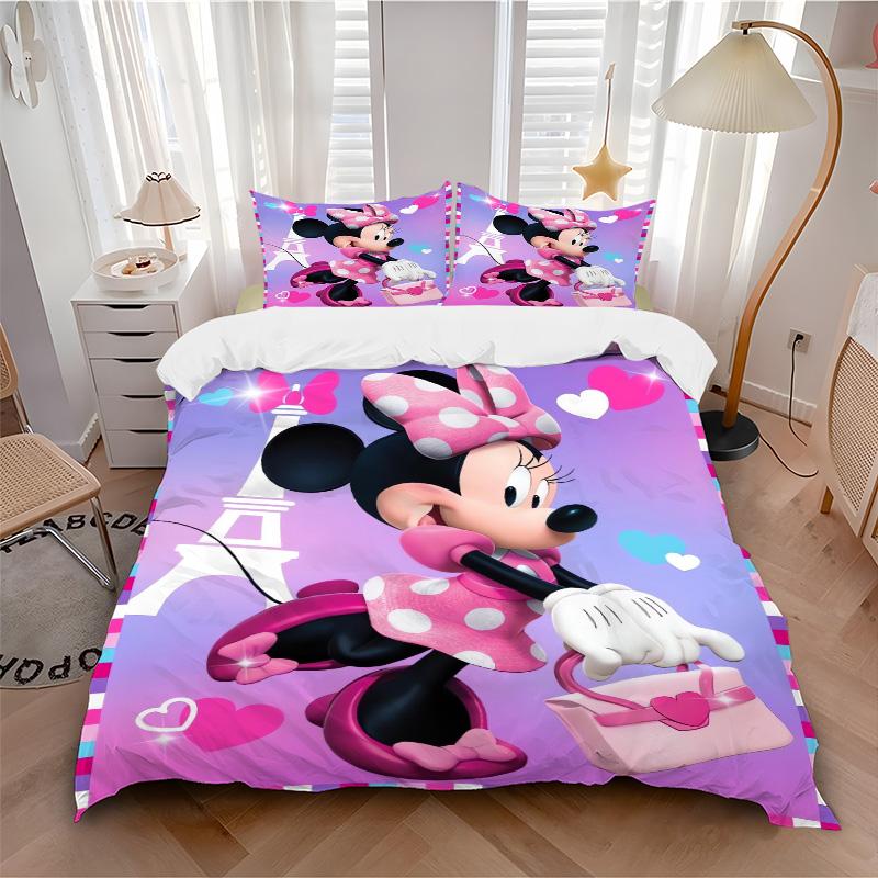 Minnie Mouse Parisian Adventure Print 3Pcs Bedding Setduvet Cover With 2 Bedropillowcase Home Birthday Gift