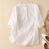 Women's Casual Clothing Blouses O-Neck Embroidery Loose Button Tunic Shirts Cotton Linen Tops