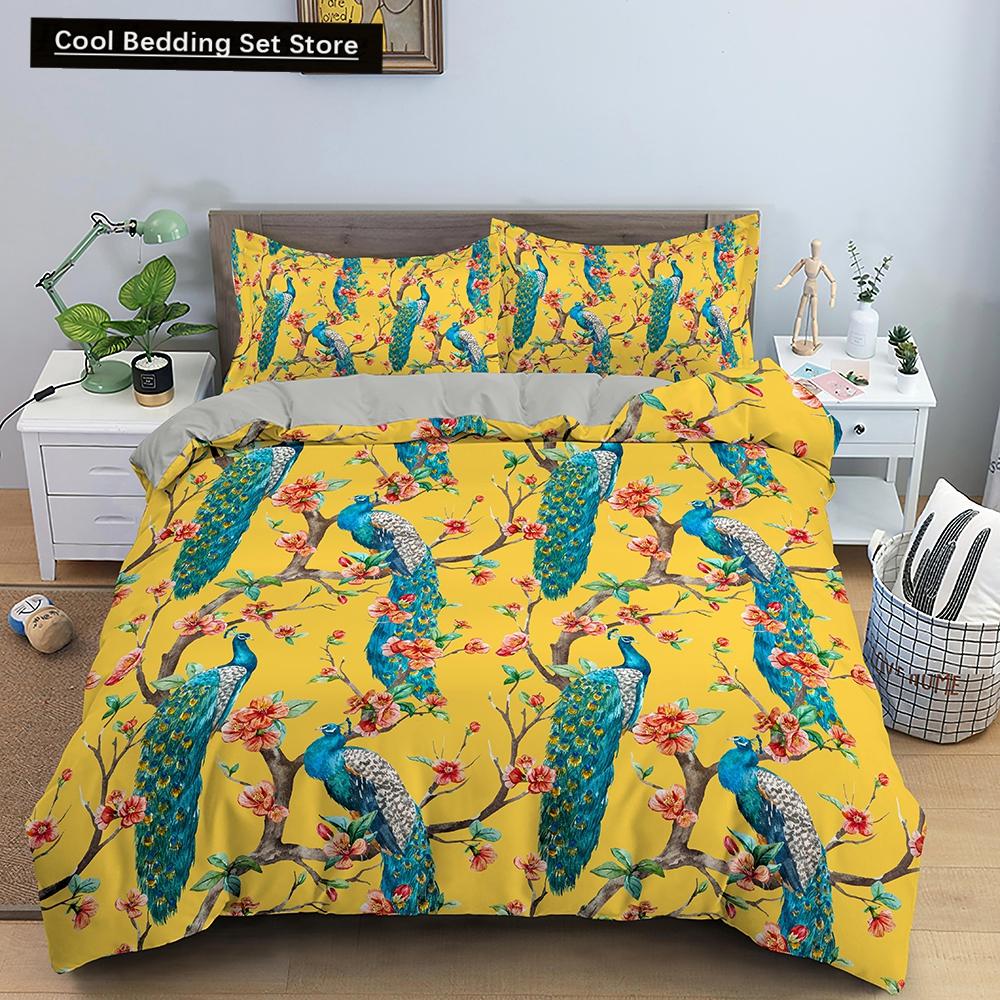 Feathers Duvet Cover Queen/King Size Boho Colorful Bird Feather Bedding Set Tropical Leaves 2/3pcs Polyester Comforter Cover