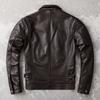 Male M-6XL 2022 New Top Legitimate Men‘s Brown Spring Autumn Business Motorcycle Clothing Genuine Cowhide Leather Jacket Casual Waist Coat Mens