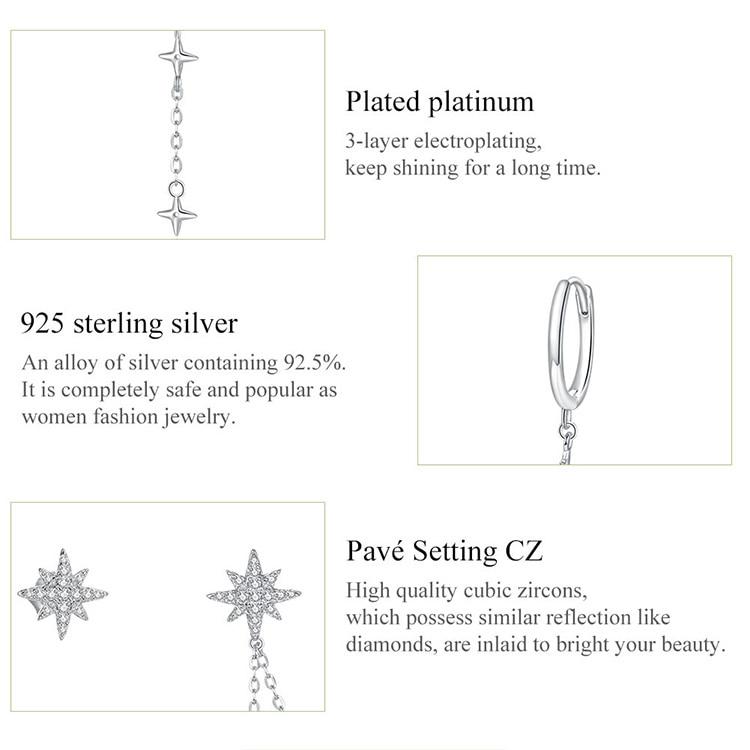 WOSTU Authentic 925 Sterling Silver Brand Design Simple Dreamy Shining Stars Stud Earring for Women Silver Jewelry Earring