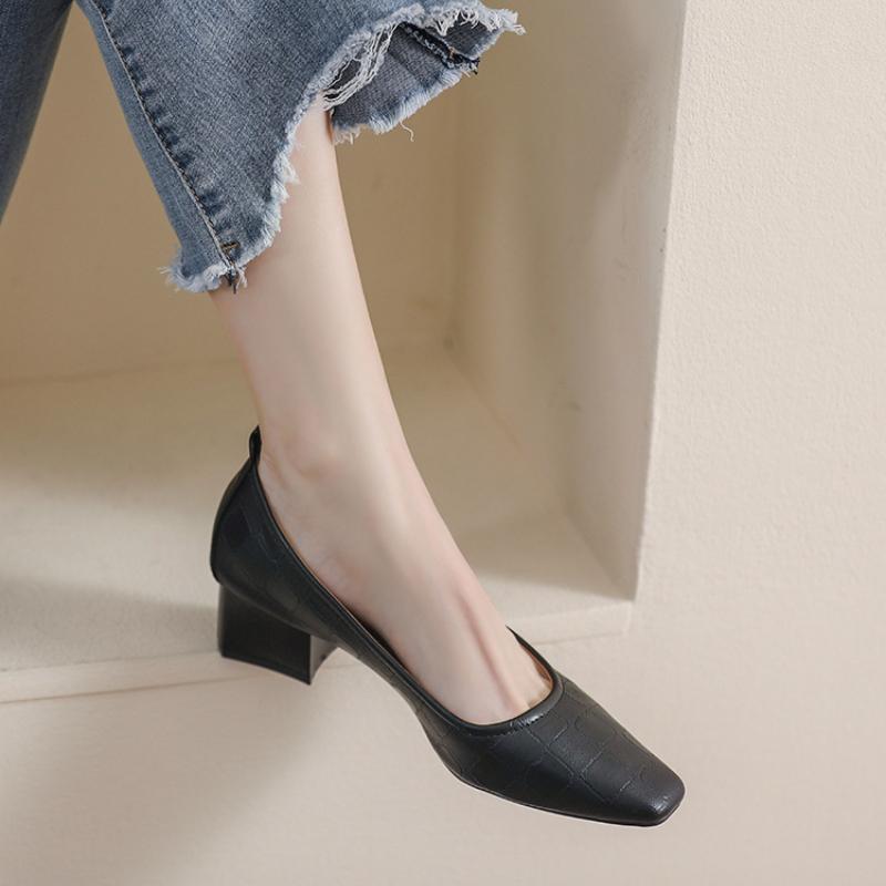 Female Thick Heel Fairy Shoes Gentle Shallow Mouth Square Head High Heels