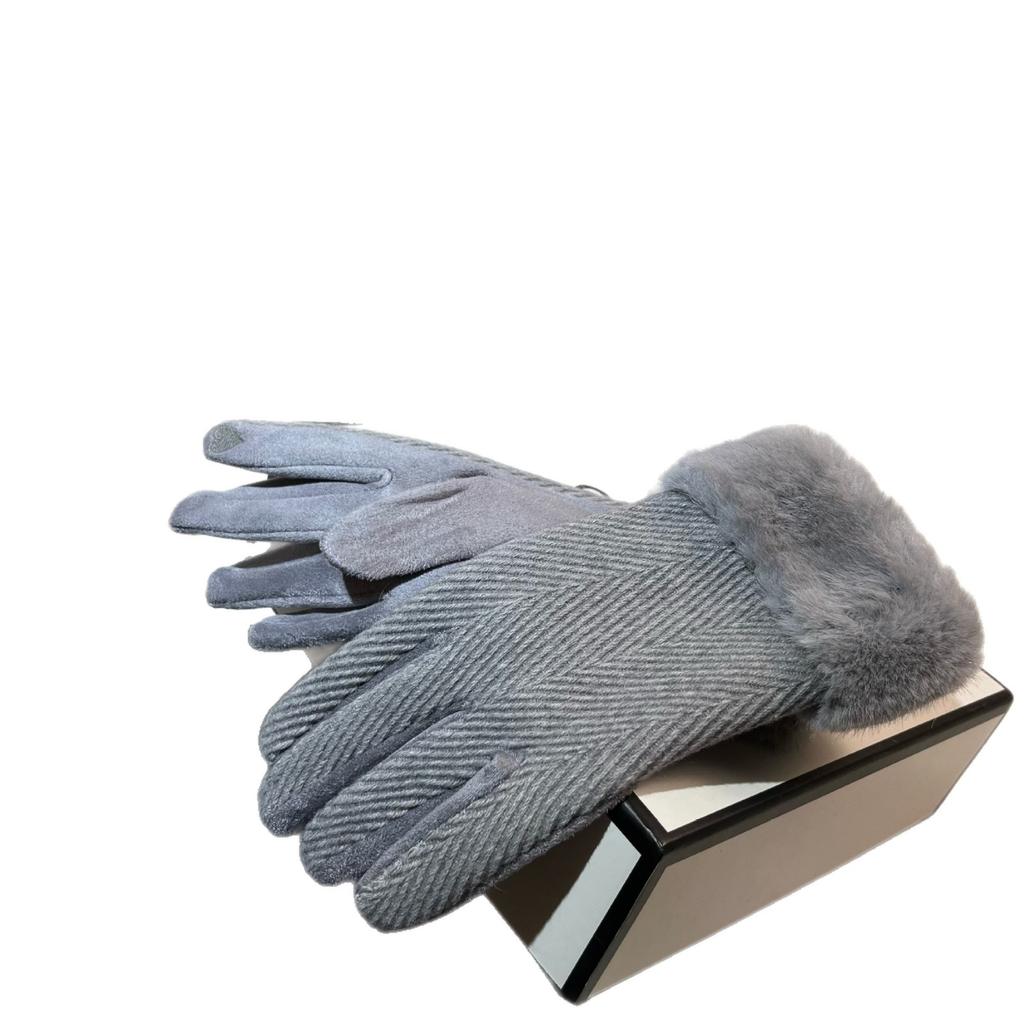Wool And Fleece Thermal Touch Screen Gloves, Winter Outdoor Riding Windproof Gloves, Fashionable And Elegant Plush