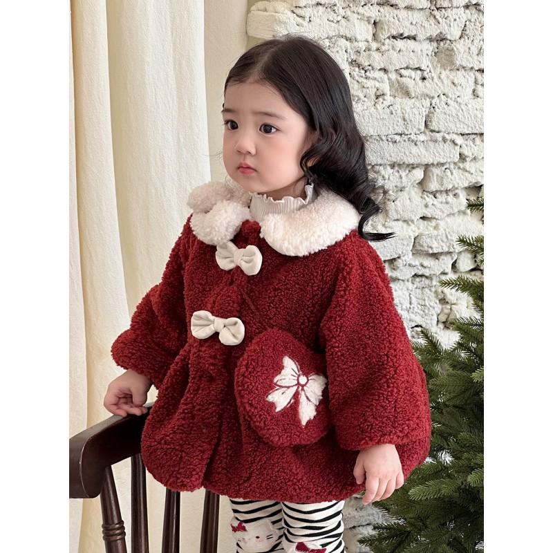 Toddler Girl Winter 3-Piece Set Red Fleece Coat Top Bottom Cute Outfit 1-3 Years Old