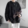 American Style Towel Check Design Fashion Sweater Coat Men's Fall Winter Casual Loose Pullover Unisex Sweater Streetwear