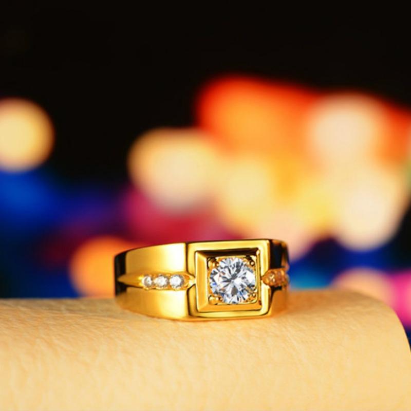1pc High Quality Fashionable Men's Gold-plated Zircon Domineering Wedding Ring Birthday Gift