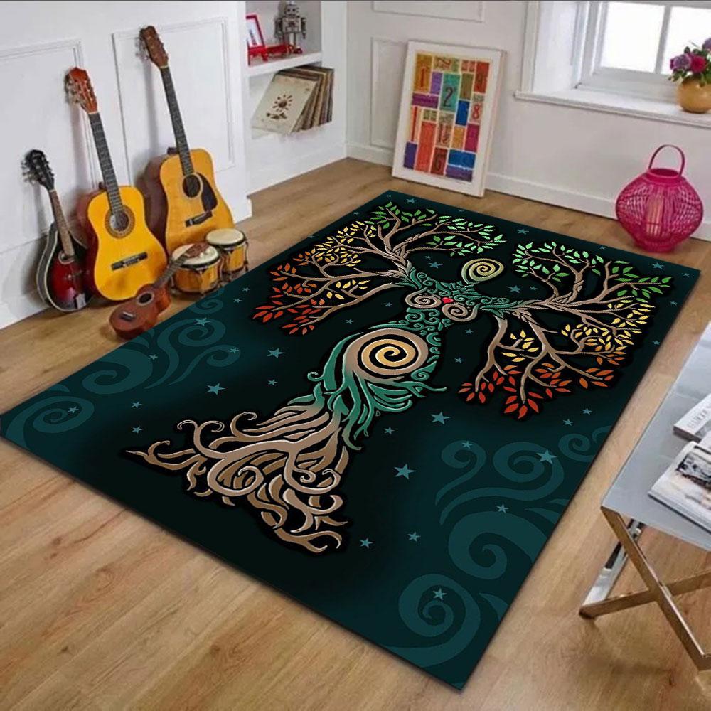 Tree Spirit with Spiral Motif Patterned carpet, non slip mat suitable for living room and bedroom sofas