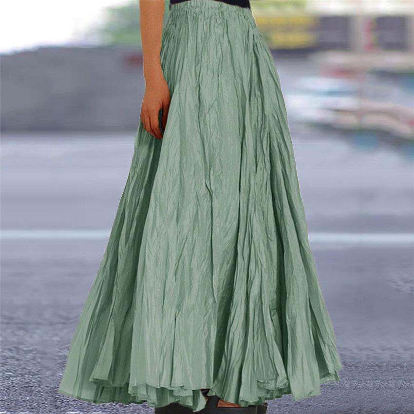 Женская плиссированная миди-юбка А-силуэта на весну/лето 2025 - Однотонная, с оборками, расклешенная, длиной до пола