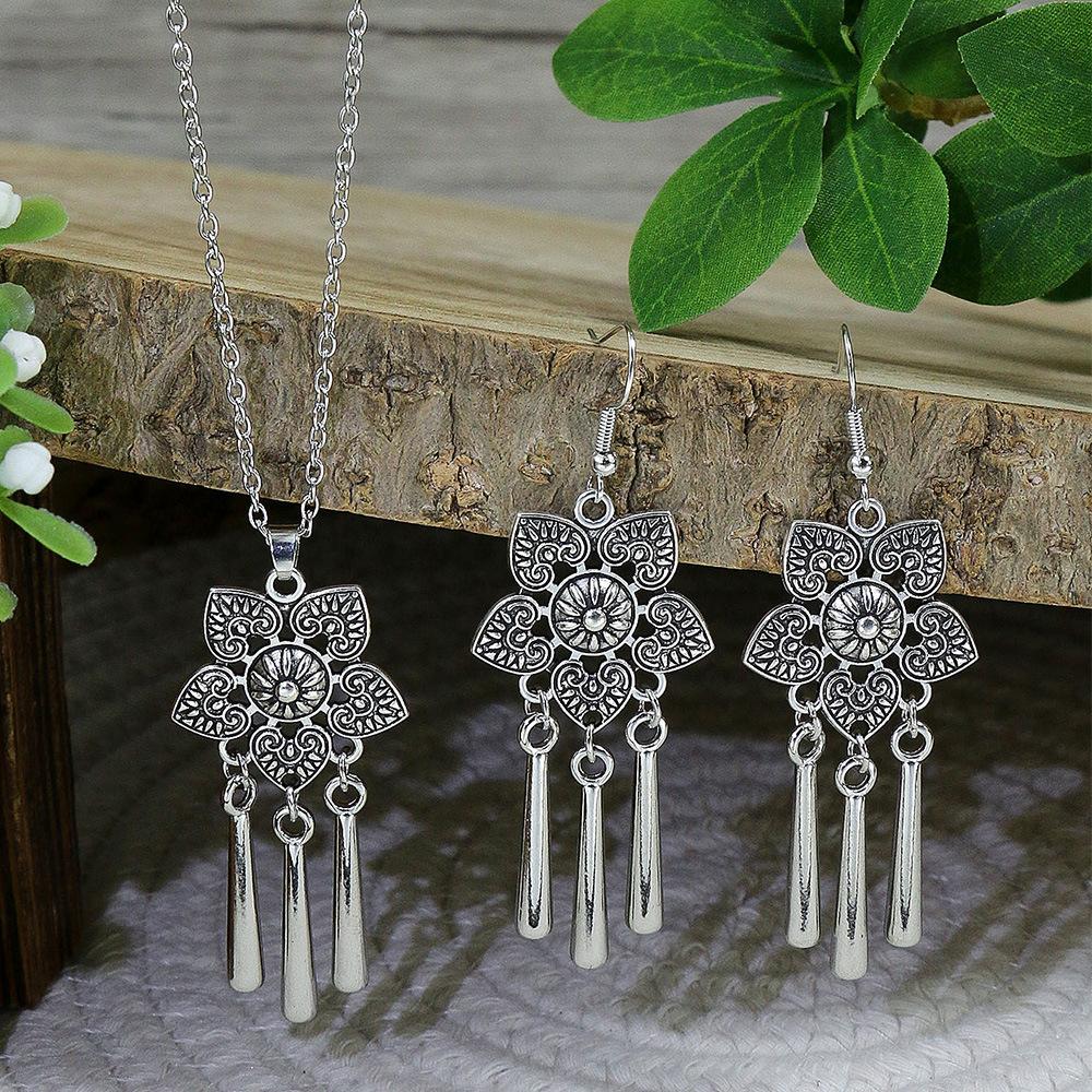 Винтажное модное ожерелье в богемном национальном стиле, длинная преувеличенная индивидуальная цепочка для одежды, женская цепочка с аксессуарами, ожерелья, серьги, комплект