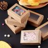 100Pcs Kraft Paper Storage Boxes with Visible Window Square BurlyWood 8.5x6x3cm