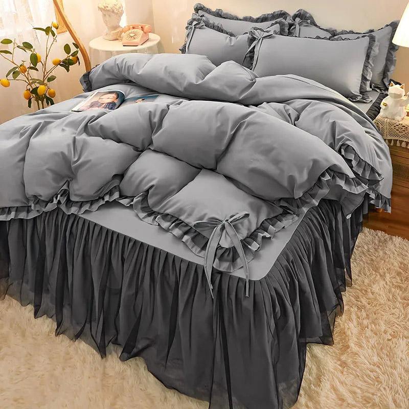 4 шт./компл., корейская версия, утолщенные матовые комплекты из четырех предметов, нескользящее покрывало, кружевная юбка с рюшами, комплект постельного белья в стиле принцессы