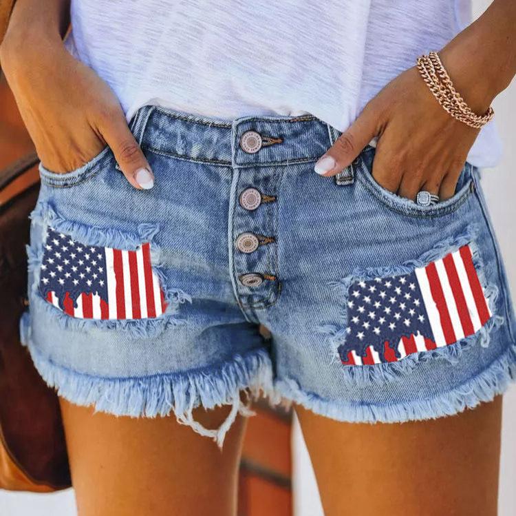 Джинсовые шорты с нашивками в рубчик, женские шорты с рваной бахромой