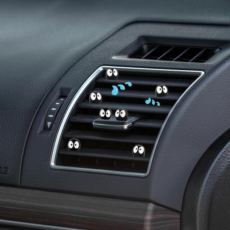 30PCS Cute Small Black Elf Dashboard Ornaments, Coal Ball Auto Rearview Mirror Decor Mini Cartoon Resin Figures Aesthetic Car Interior Accessories