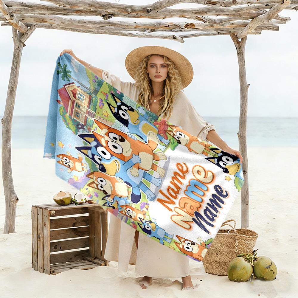 Summer Pool Fun Customized Name Beach Towel Super Soft & Absorbent Ideal for Travel Outdoor Swim Pool Yoga Surf Camping Hiking Gym Gift Holiday
