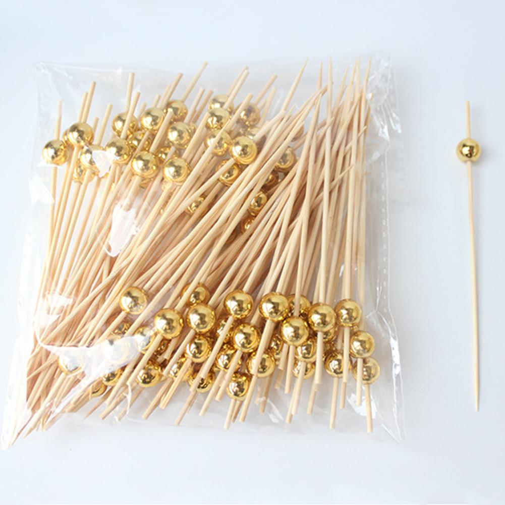 100/25Pcs Gold Pearl Cocktail Picks Food Fruit Picks Wedding Party Disposable Cake Dessert Cocktail Sticks Buffet Toothpick