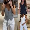 Lace-up V-neck Women's Vest Fashion Solid Slim Sleeveless Blouse Women
