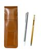 Тонкий коричневый кожаный пенал с металлическим указателем и набором тонких золотых шариковых ручек 60 (ASC-701S-SV60KBP)