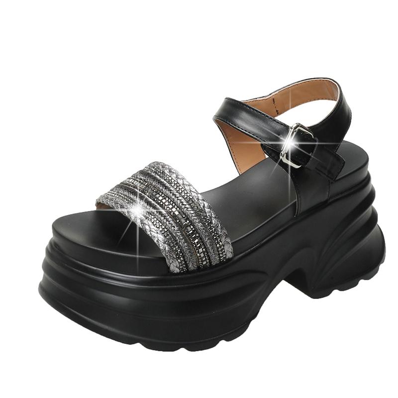 Модные женские ретро сандалии на платформе высокого качества, летние шлепанцы с открытым носком, хрустальные женские легкие пляжные туфли с открытым носком 8 см