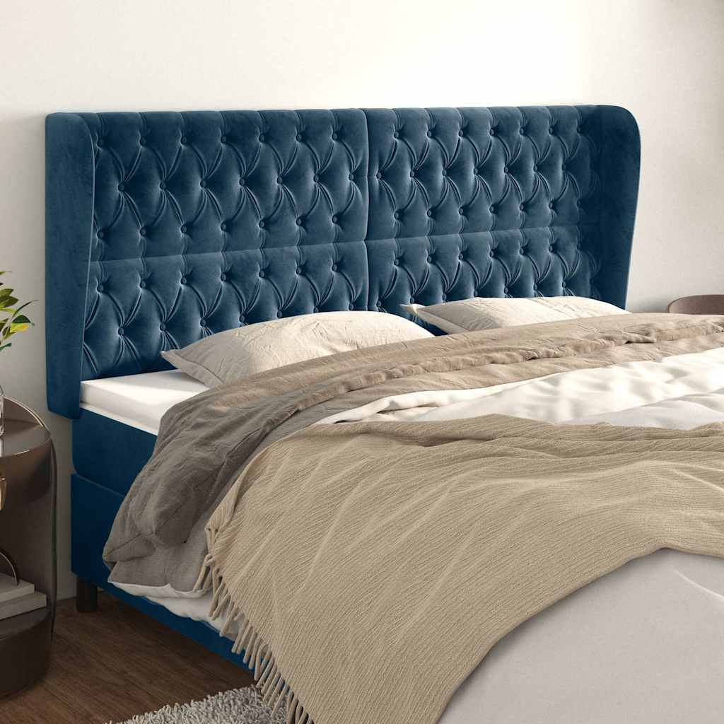 Wingback Headboard Dark Blue 183x23x118 128 cm Velvet