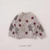 Детский шерстяной свитер-кардиган в корейском стиле в горошек, весна 2024 г.