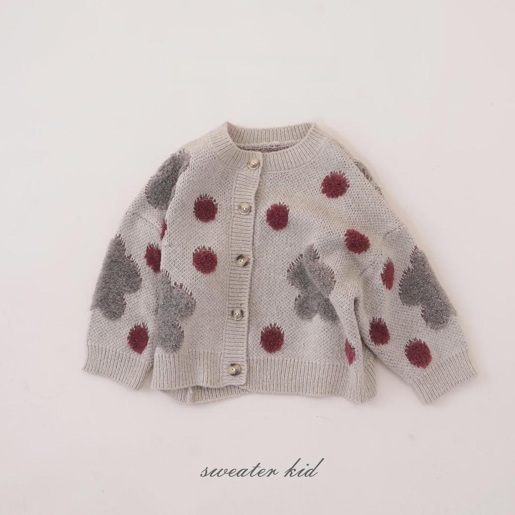 Детский шерстяной свитер-кардиган в корейском стиле в горошек, весна 2024 г.