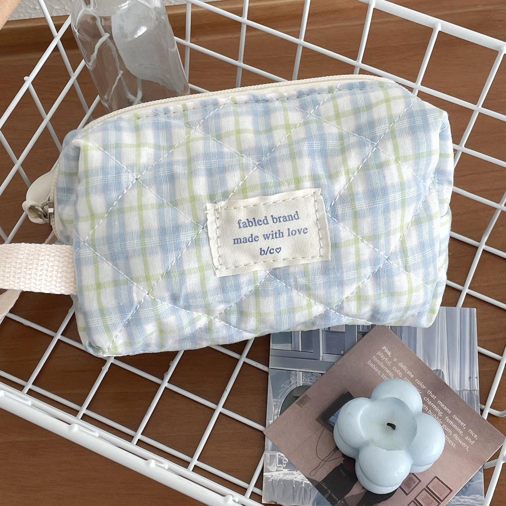 Винтажная косметичка с цветочным принтом для женщин, милый клетчатый клатч, женский дорожный косметичка, стеганый хлопковый цветок, маленькие сумки