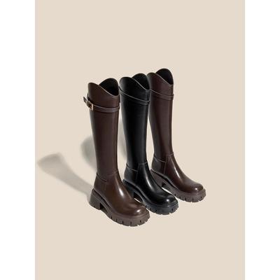 2025 новые сапоги на толстом каблуке женские осенне-зимние сапоги с V-образным вырезом на тонком высоком каблуке рыцарские сапоги бархатные высокие универсальные длинные сапоги