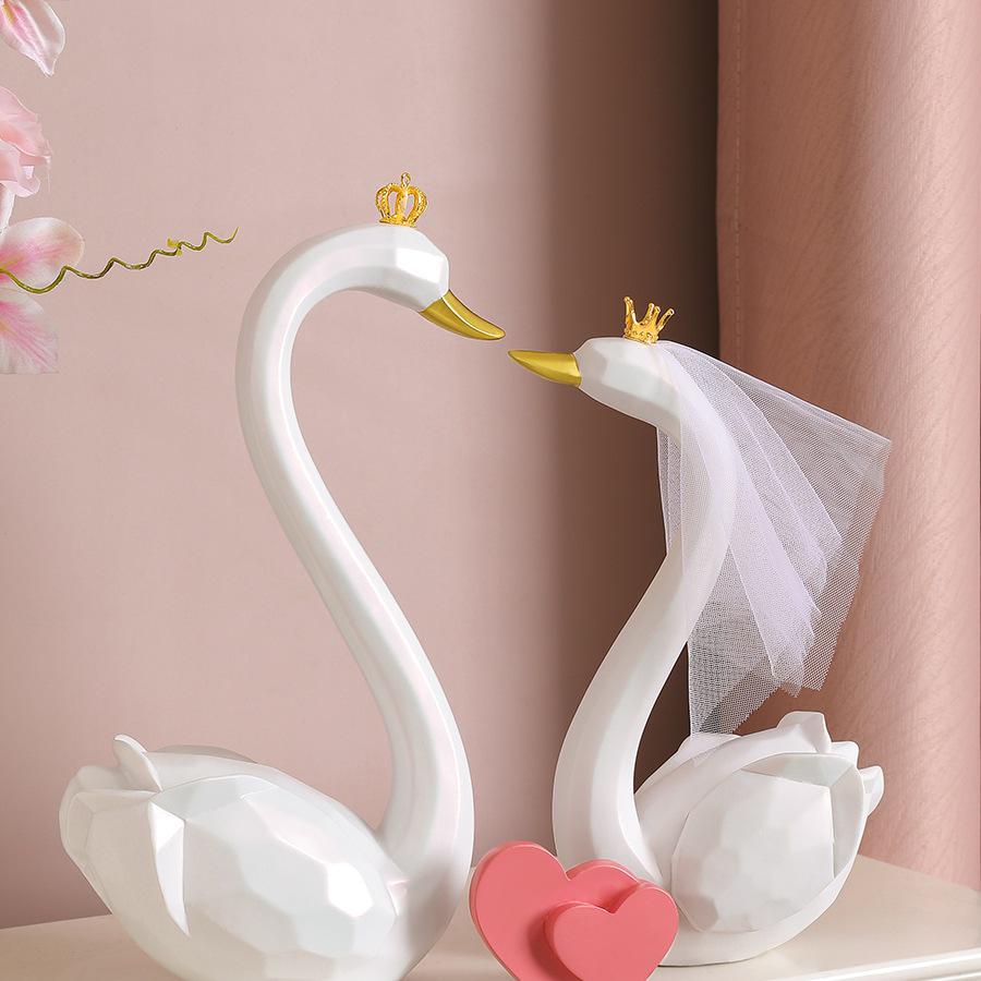 Swan Figurine Pair Wedding Favors, Room Decor & Gifts for Newlyweds or Best Friend Bride