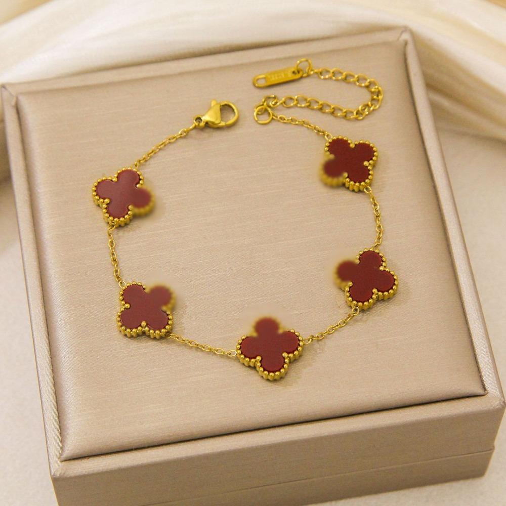 Браслет из титановой стали 'Счастливый четырехлистный клевер' 13 мм, двусторонний, не выцветающий, элегантное женское украшение