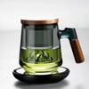 Wood Handle Glass Tea Cup with Tea Infuser with Lid Tea Maker Smooth Surface Tea Pitcher  Teaware