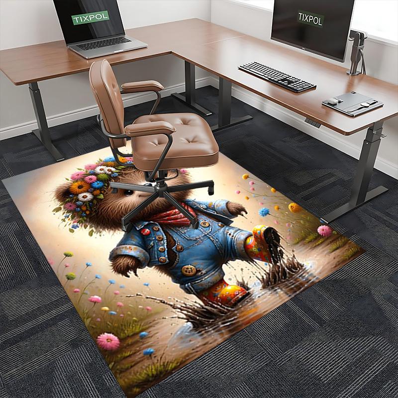 1pc Anime Bear with Flower Crown Chair Mat - Office Desk Rug for Home Decor, Seasonal Gift, Universal Carpet for Office and Living Room.C061
