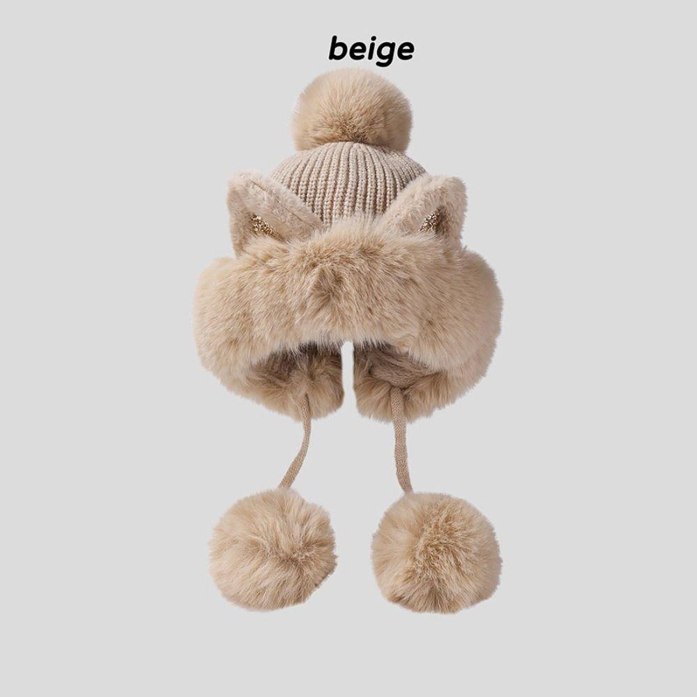 Шапка-ушанка Теплые вязаные шапки Кошачьи ушки Утепленная шапка Новая меховая шапка-бини Женщины