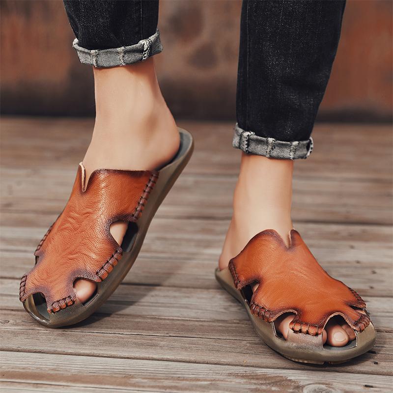 38-48 Летние мужские большие сандалии-шлепанцы баотоу ручной работы, уличные сандалии, модные повседневные шлепанцы