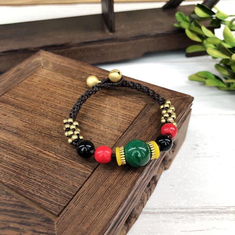 BLINGBAY Женский браслет из бисера Ретро браслет в непальском стиле Нефритовый агат Браслет-колокольчик ручной работы Женственные и универсальные украшения в этническом стиле