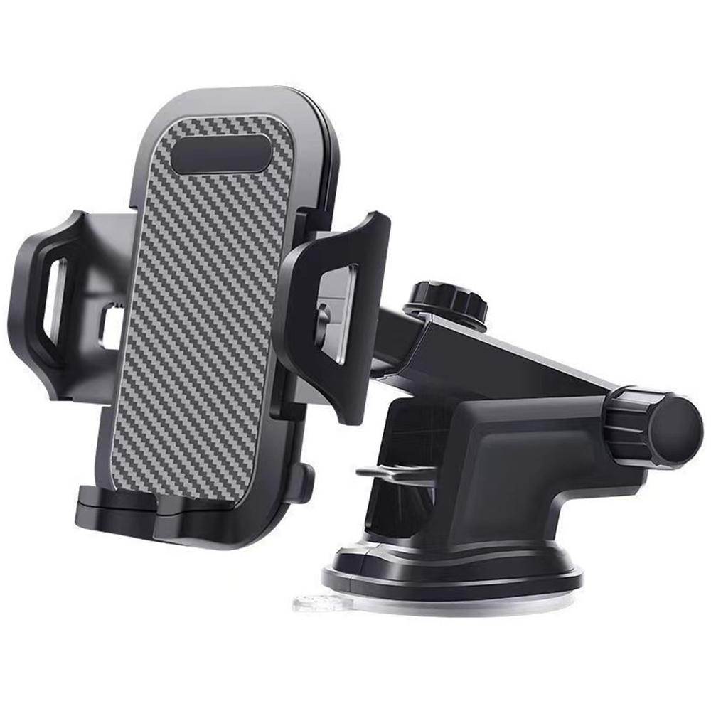 Car Dashboard Windshield Suction Cup Phone Holder Carbon Fiber Texture Extendable Rod Cellphone Bracket
