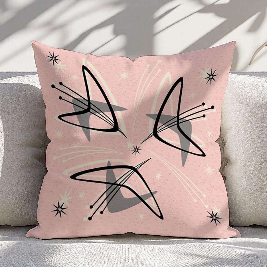 Mid Century Modern Star Cushion Cover Abstract Pink Black Pillowcase Retro Atomic Home Decor Sofa Throw Pillow