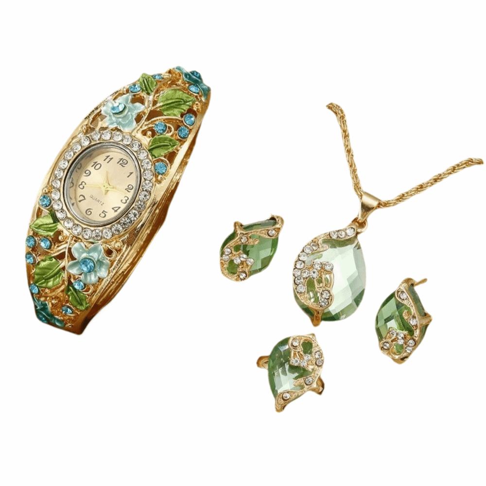 Retro Flower Butterfly Watch Quartz Movement Floral Watch Set Evening Party