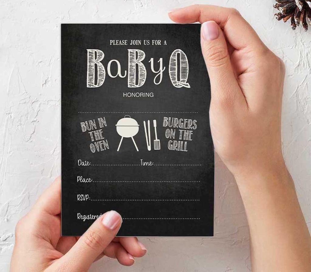 Inkdotpot Pack Of 30 Baby Shower Invites, Bun In Th Oven BBQ Party Invitations, Fill In Blank Invitations With Envelopes 5 x 7 inches
