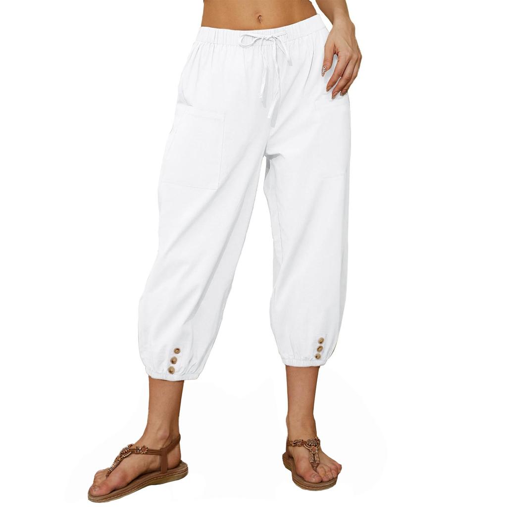 Женские модные повседневные однотонные брюки с карманами на шнурке и брюками с высокой талией