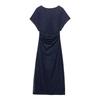 TAOP&ZA Spring Women's Elegant Ruched Short Sleeve Denim Dress