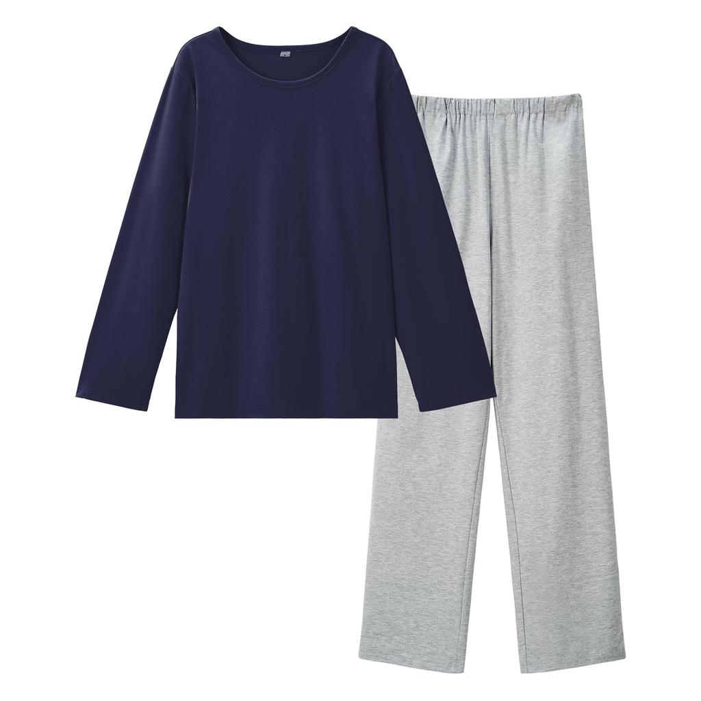 Vulcanodon Loungewear Cotton Long Round Loose Size M Women's Set, Blend, Sleeves, Collar, Pockets, Fit, Soft, Comfortable, Moisture-Wicking,