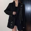 Spring Blazers For Women Formal Office Lady Shirring Notched Black Blazer Chain Casual Clothes