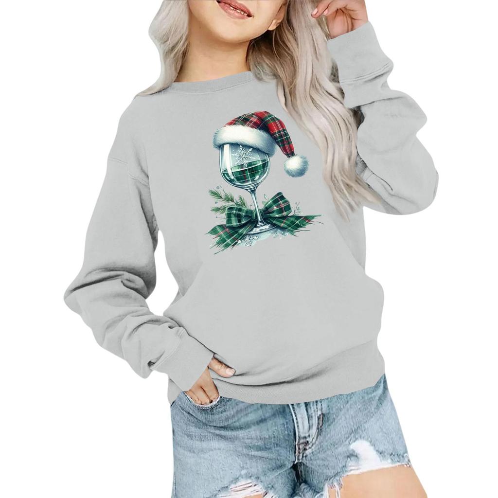 Kids' Fashion Loose-Fit Casual Long-Sleeve Christmas Print Oversized Crewneck Sweatshirt
