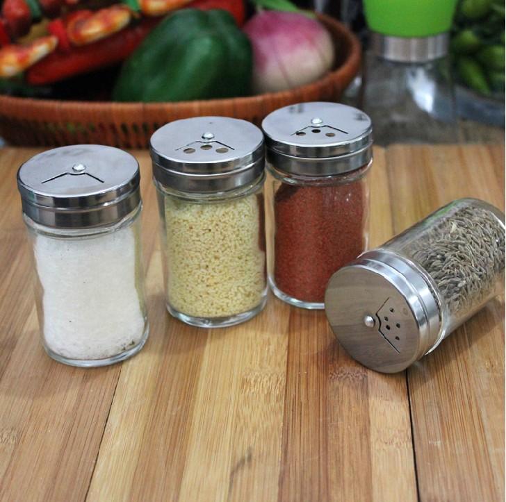 Стеклянная бутылка для специй Бутылка для специй Горшочек для специй Вращающаяся крышка из нержавеющей стали Кухонные принадлежности Перечница Набор для барбекю