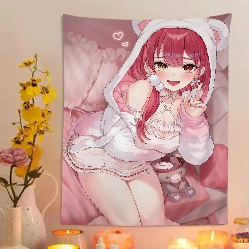 Sweet Cute Anime Girl Tapestry Cat Ear Hoodie Pink Aesthetic Wall Hanging for Bedroom & Dorm Decor
