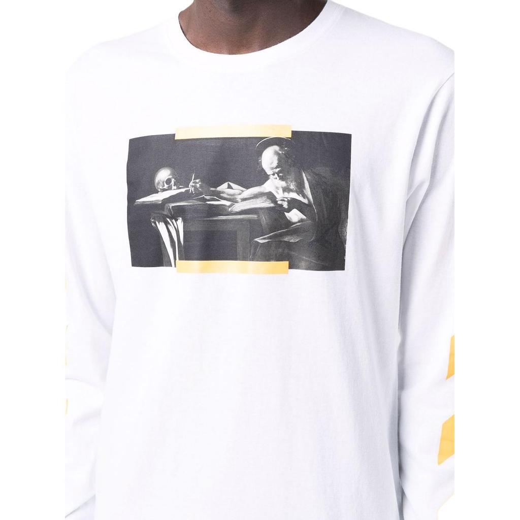 Off-White Футболка с длинным рукавом и принтом «Живопись Караваджо» белого/желтого цвета для мужчин OMAB001F21JER0040184