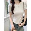 White Round Neck Short-sleeved Top Summer 2024 New Women's Slim-fit Pure Waist Strapped Short Design T-shirt