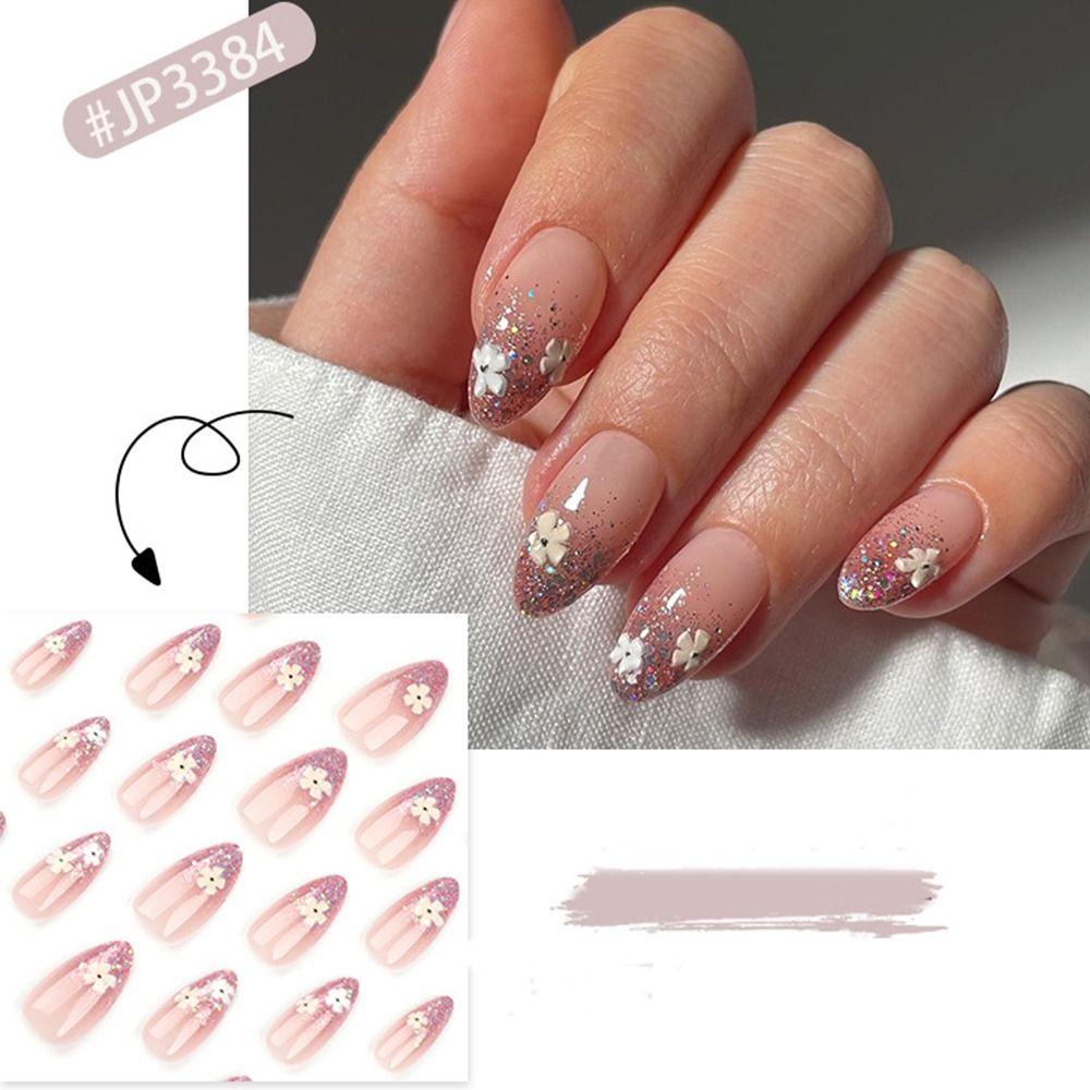 24pcs French False Nails Long Almond and Ballerina Nail Tips Manicure Press on Nails Women