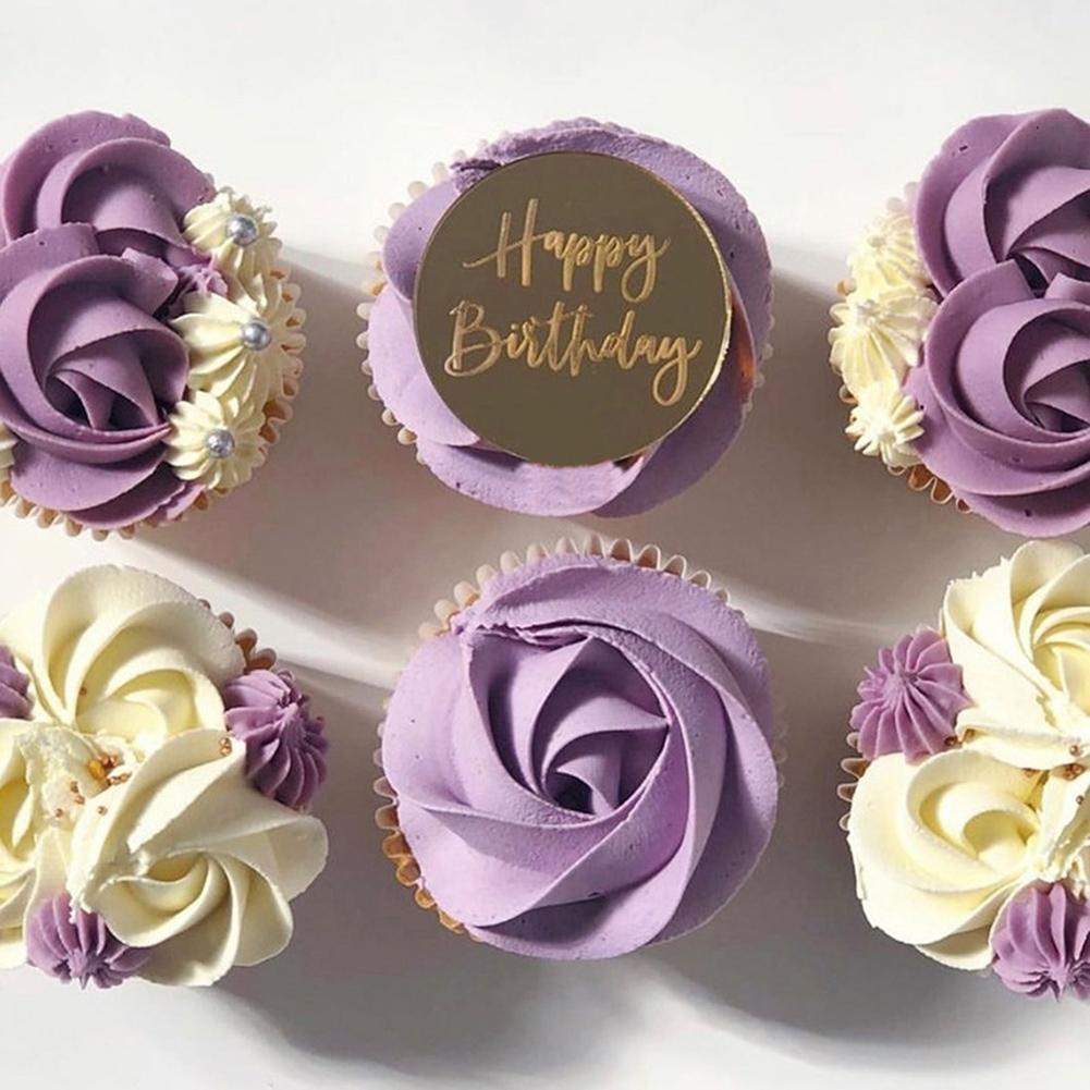 20 Pcs Mirror Cupcake Toppers Reliable Reusable Exquisite Diy Acrylic Cake Disc For Birthday Party Anniversaries Decorations