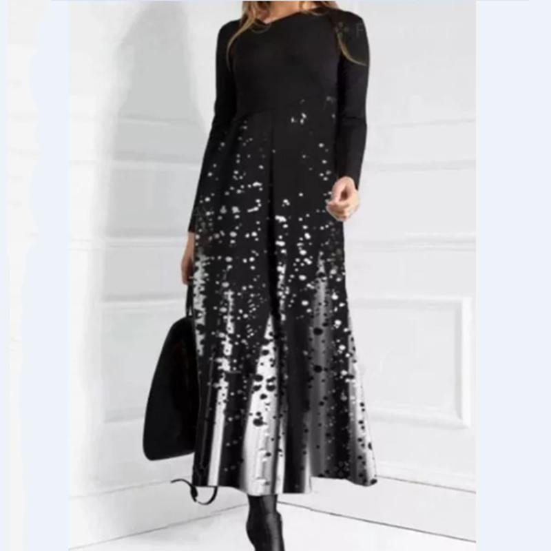 Женское модное повседневное платье с длинным рукавом и принтом больших размеров, вечерние длинные платья для дам